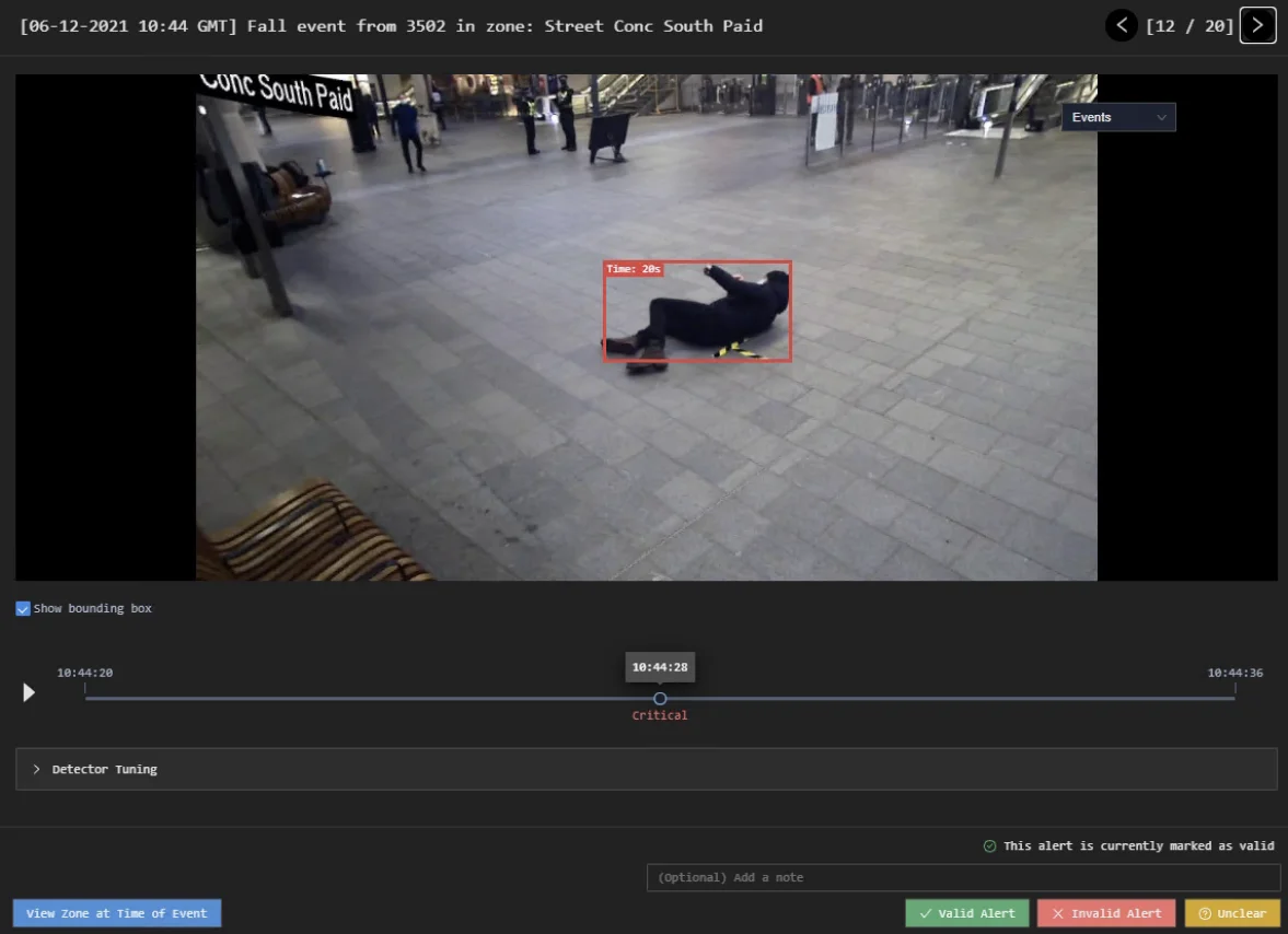 AIVR Lookout detecting that a person fell.