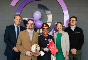 One Big Circle co-founders with Lord-Lieutenant of Bristol with Kings Award.