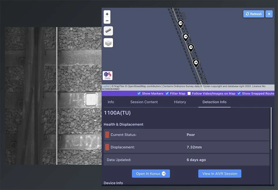 KONUX Switch health metrics displayed on the AIVR Platform.
