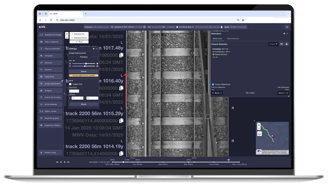 Online Rail Inspection interface on the AIVR Platform