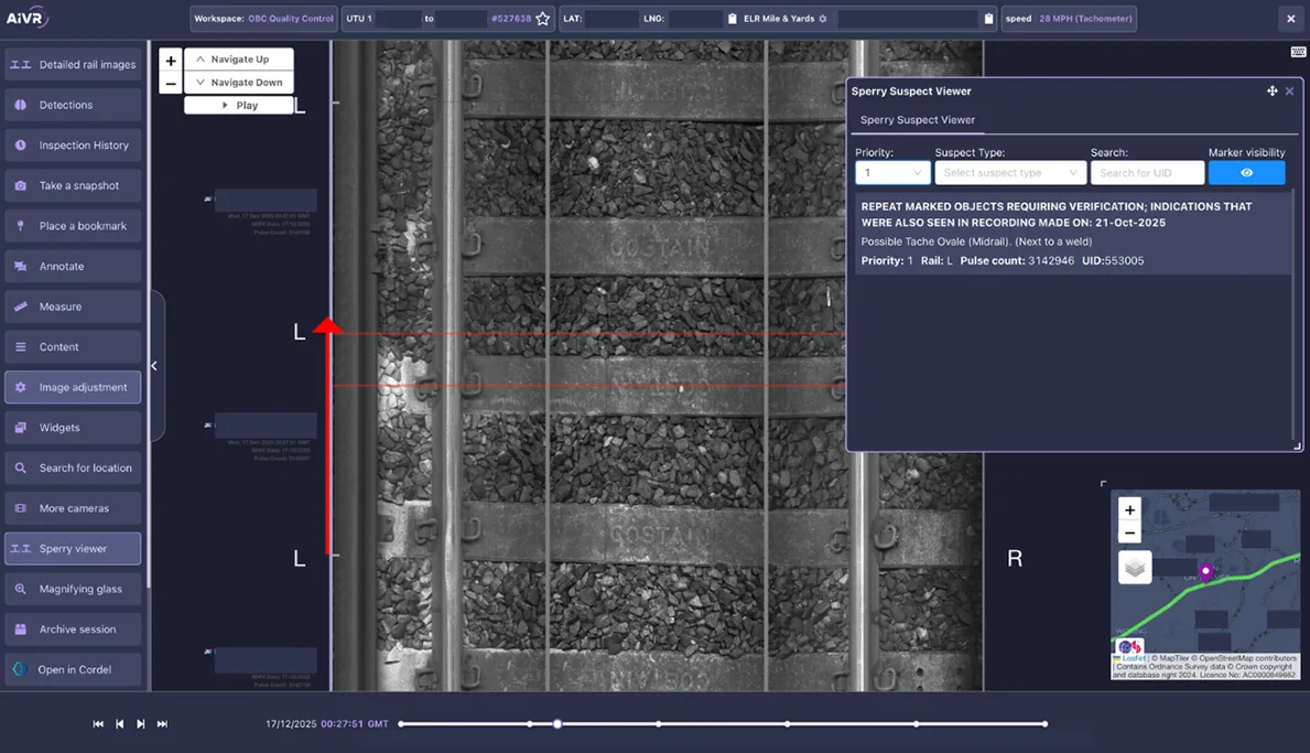Screenshot of AIVR Platform showing ultrasonic data with linescanning imagery.
