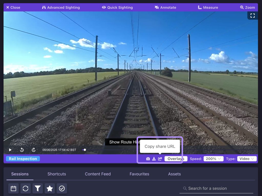 Screenshot showing where to access the sharelink feature in the AIVR Platform