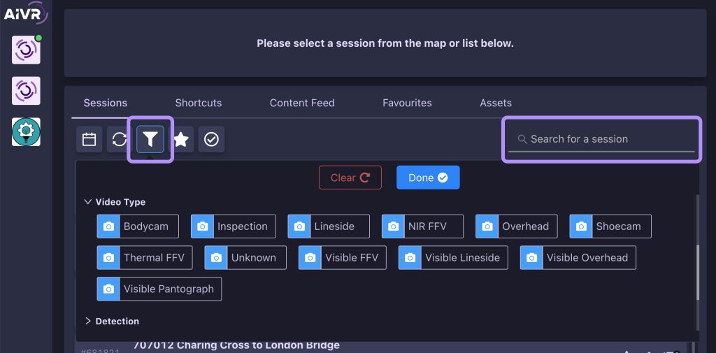 Screenshot showing how to filter video types in the AIVR Platform