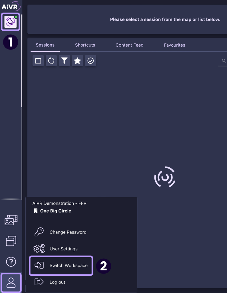 Screenshot showing how to access Workspace settings in the AIVR Platform