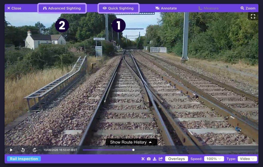 Screenshot illustrating the sighting tools in the AIVR Platform