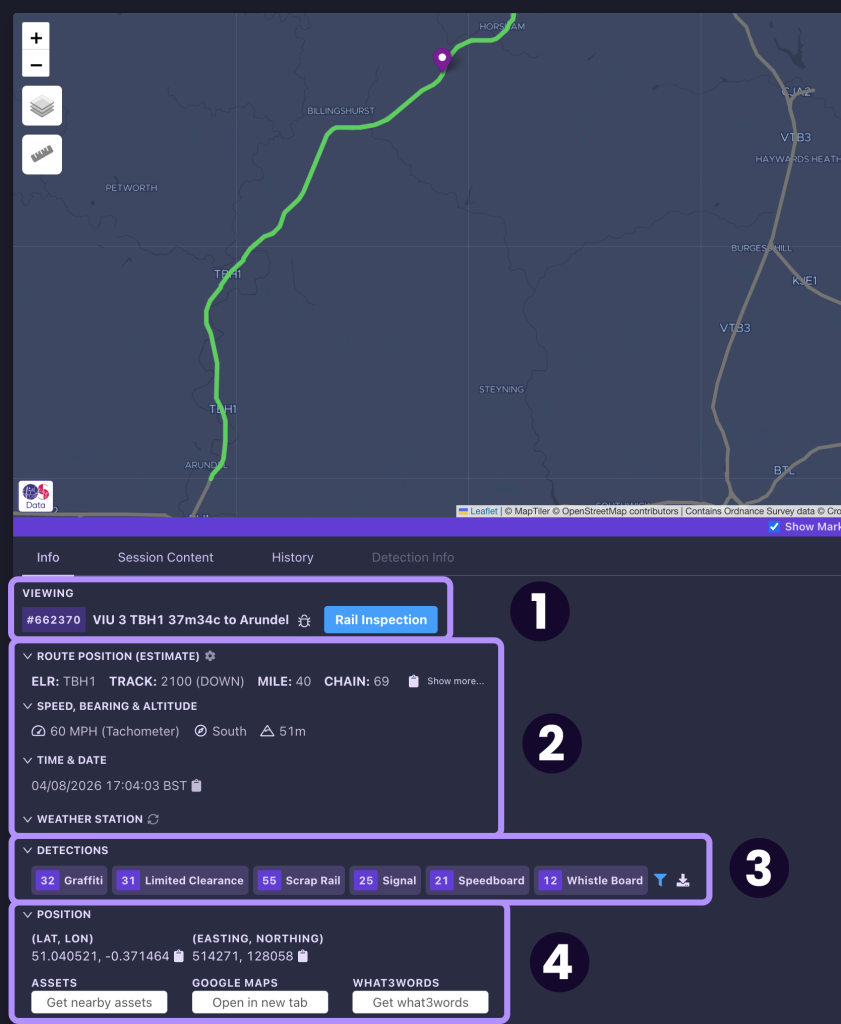 Screenshot illustrating the data available through the Info tab in the AIVR Platform