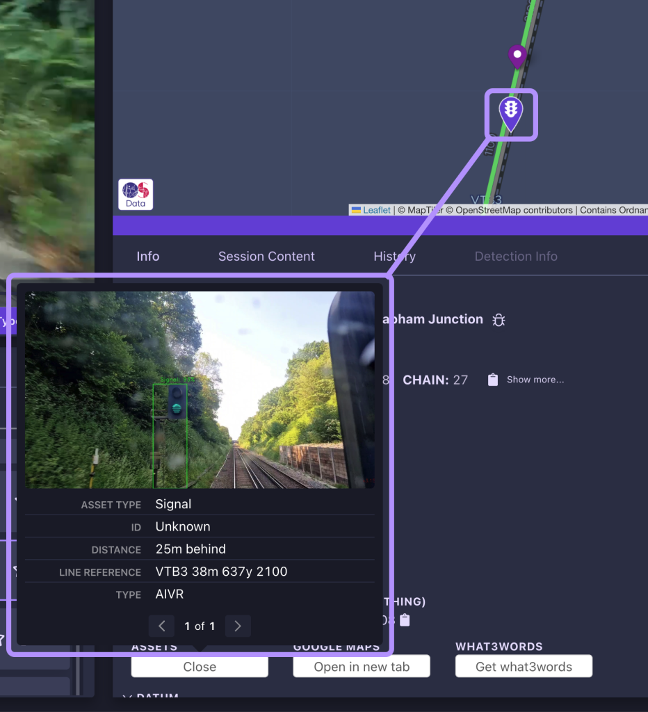 Screenshot demonstrating how to retrieve assets through the Info tab in the AIVR Platform