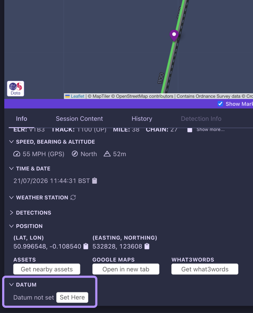 Screenshot showing where to access the Datum tool in the Info tab of the AIVR Platform