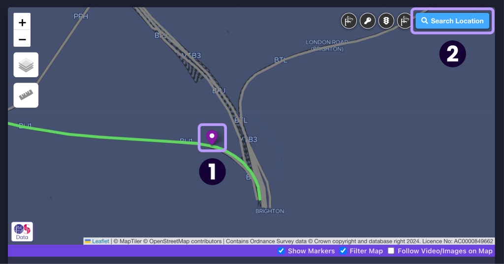 Screenshot highlighting the two ways of searching a location in the AIVR Platform