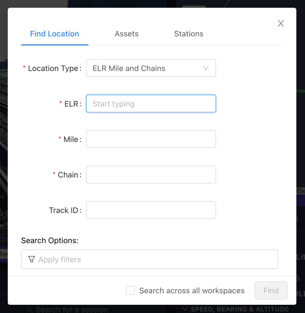 Screenshot showing the different fields available in the Search Location window in the AIVR Platform