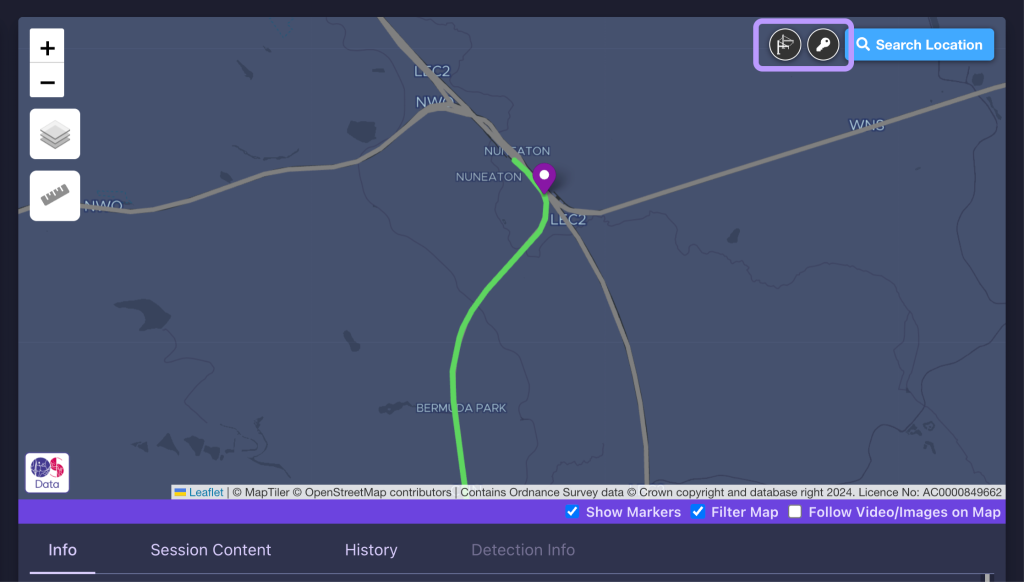 Screenshot showing how to access asset markers in the AIVR Platform