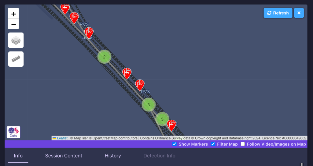 Screenshot showing asset markers as displayed on the map within the AIVR Platform