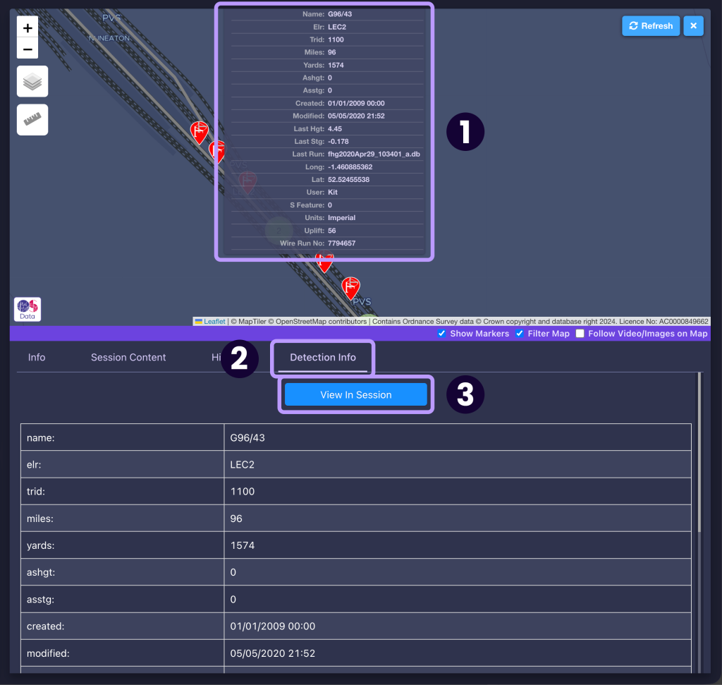Screenshot demonstrating the details accessible under an asset within the AIVR Platform