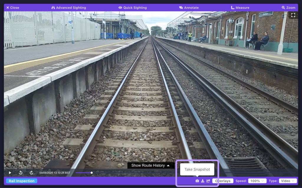 Screenshot indicating the snapshot button in the AIVR Platform