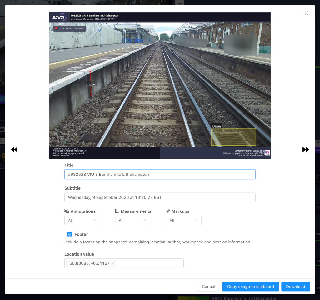 Screenshot of the snapshot options in the AIVR Platform