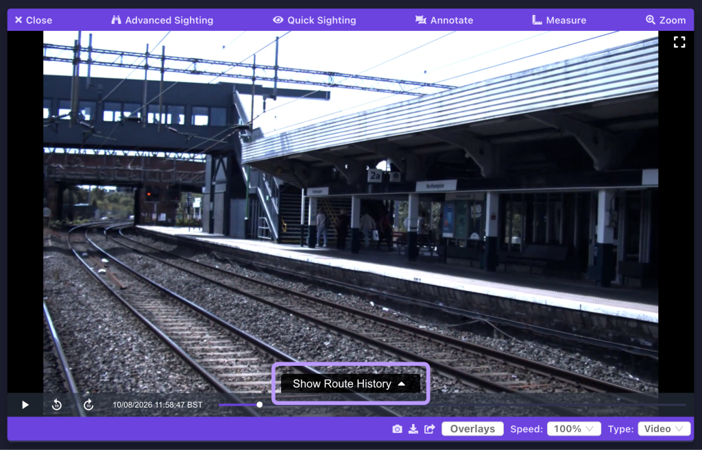 Screenshot showing where to access the Route History tab in the AIVR Platform