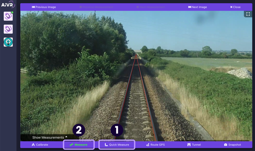 Screenshot indicating the different ways of performing measurements in the AIVR Platform