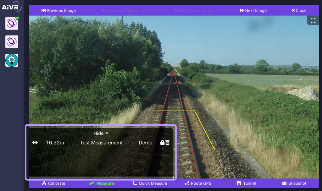 Screenshot of the measurements panel in the AIVR Platform