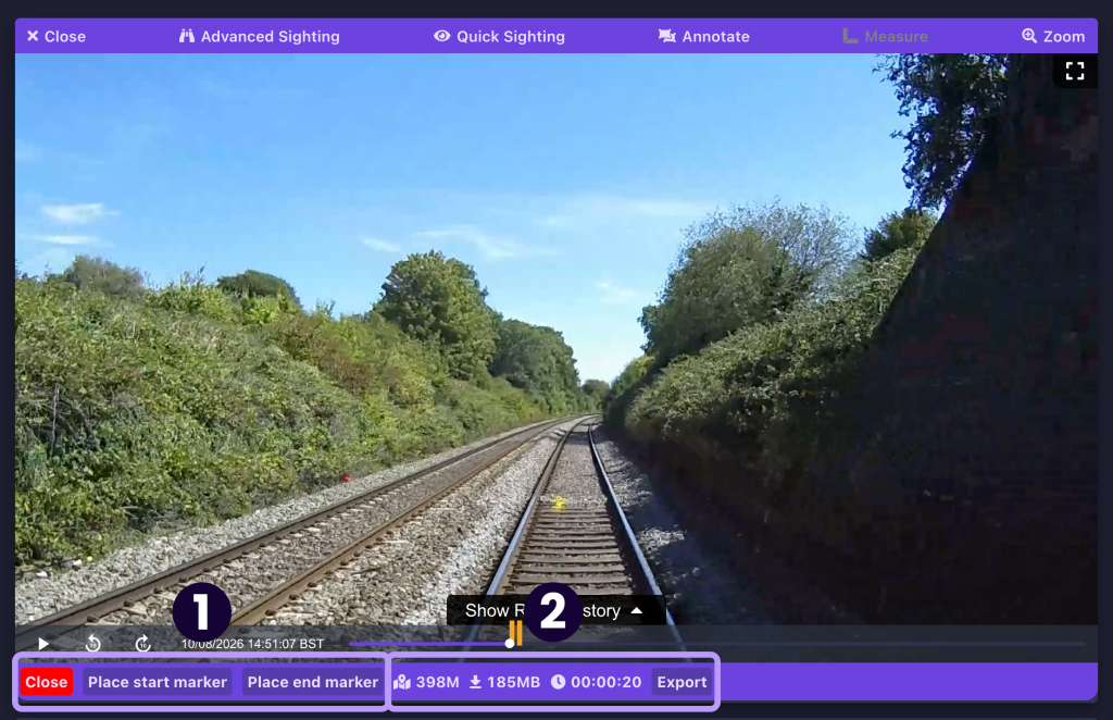 Screenshot indicating the export options in the AIVR Platform