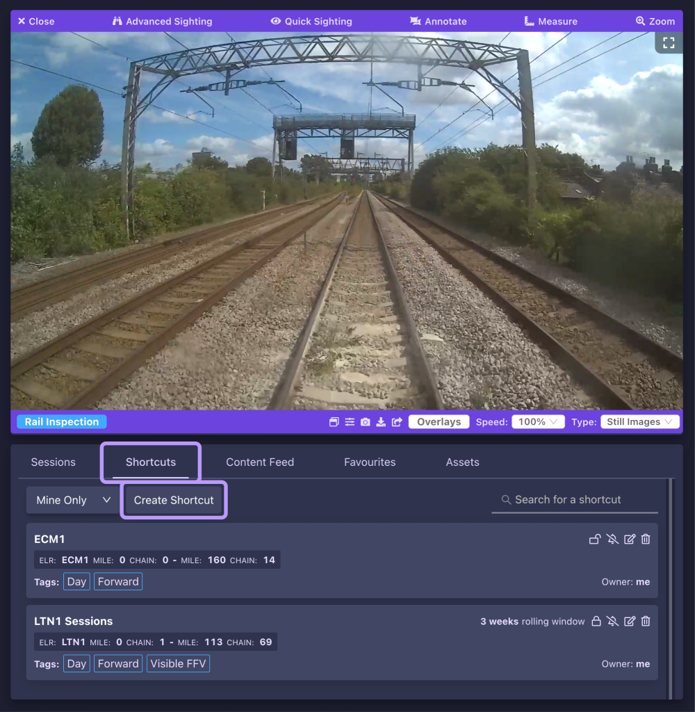 Screenshot showing how to locate shortcuts in the AIVR Platform