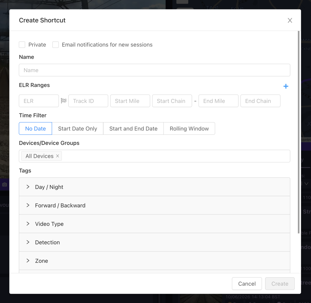 Screenshot of the settings available for shortcuts in the AIVR Platform