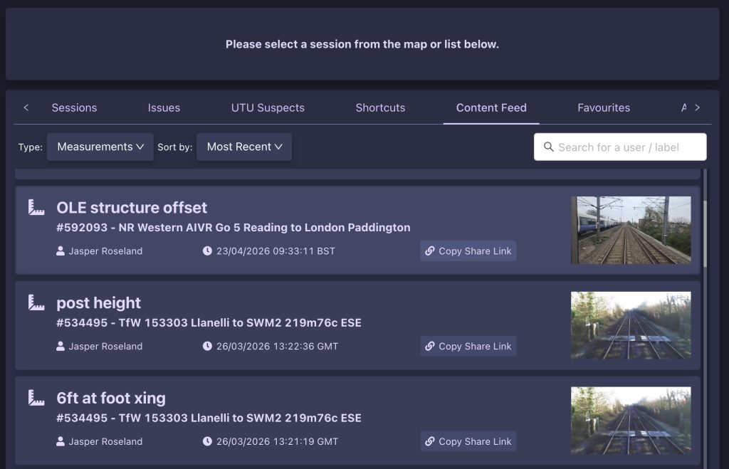 Screenshot showing how measurements appear in the Content tab of the AIVR Platform