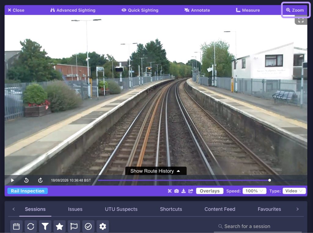 Screenshot showing how to access the zoom functionality in the AIVR Platform